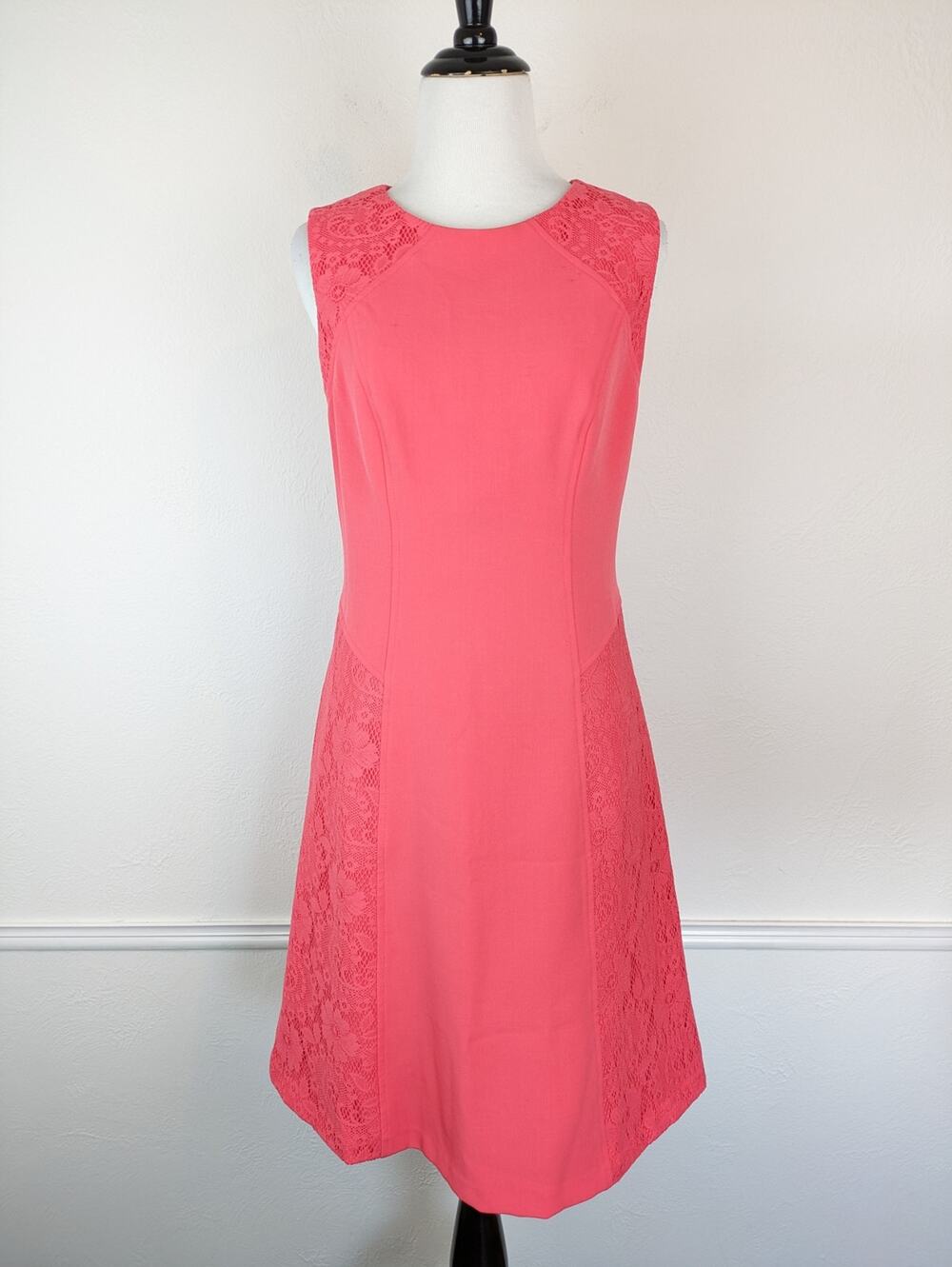 Adrianna Papell Dress Lace Coral Pink Orange Spring Summer Wedding Size 4